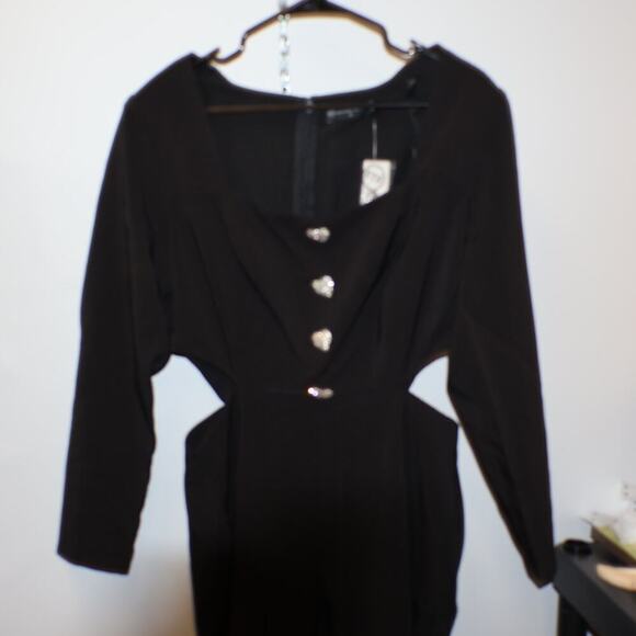 Fashion to Figure Size O (XL) Heart Button Jumpsuit with Waist Cutouts Black - Picture 7 of 16